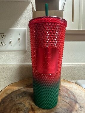 Red to Green Studded Ombre Tumbler with Straw